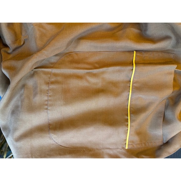 Vintage Dynasty Brown Robe Smoking Jacket Yellow Piping Hong Kong British Colony - Picture 5 of 5